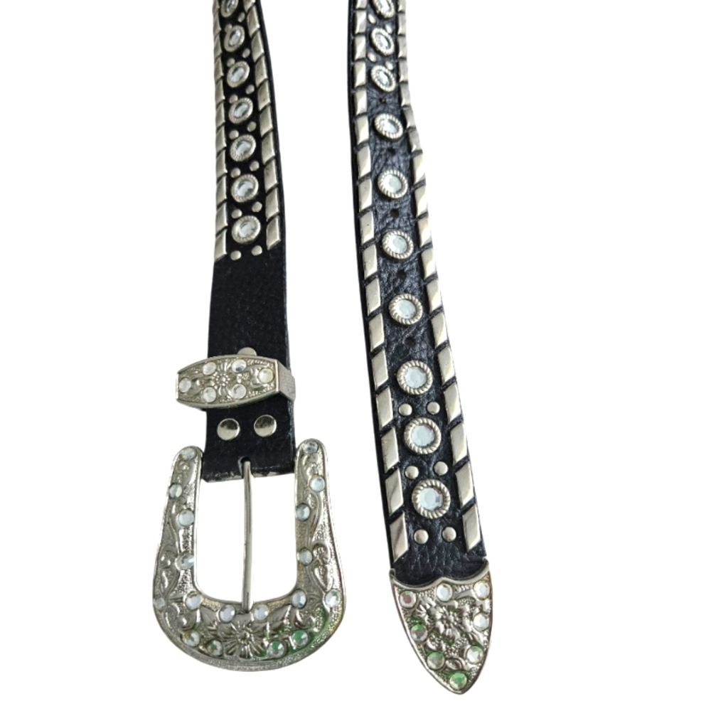 Black and Silver Rihnstone Studded Embellished Belt Unisex - Picture 1 of 6